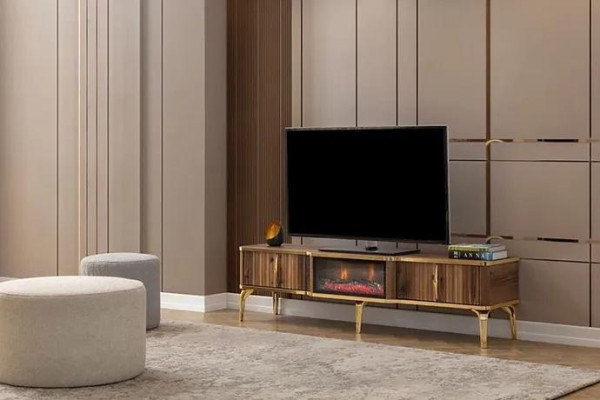 Luxurious Fireplace Mantel TV Stand Living Room Lowboard Wood Brown Sideboard