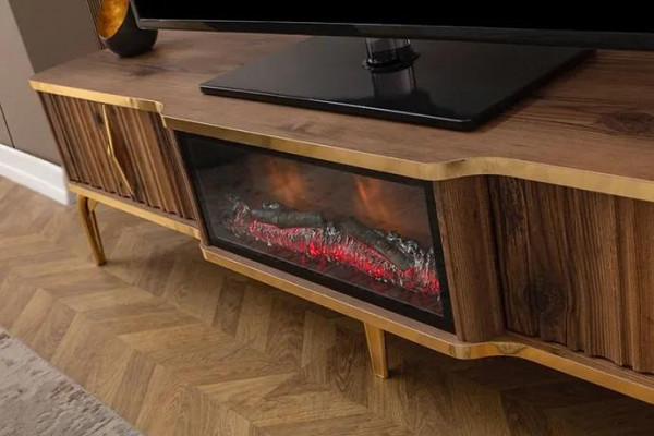 Luxurious Fireplace Mantel TV Stand Living Room Lowboard Wood Brown Sideboard