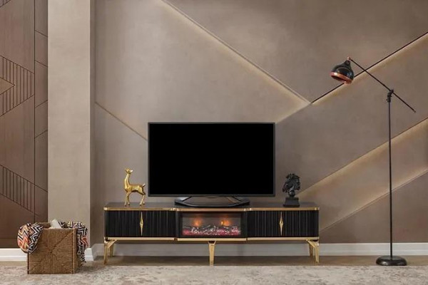 Black TV lowboard new luxurious furniture MDF-metal for living room