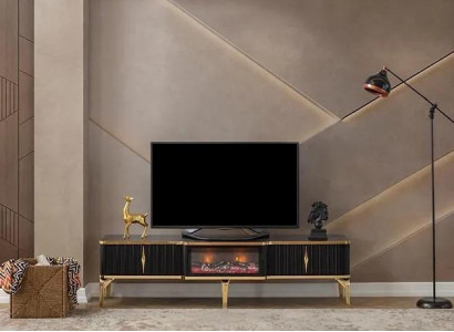 Black TV lowboard new luxurious furniture MDF-metal for living room