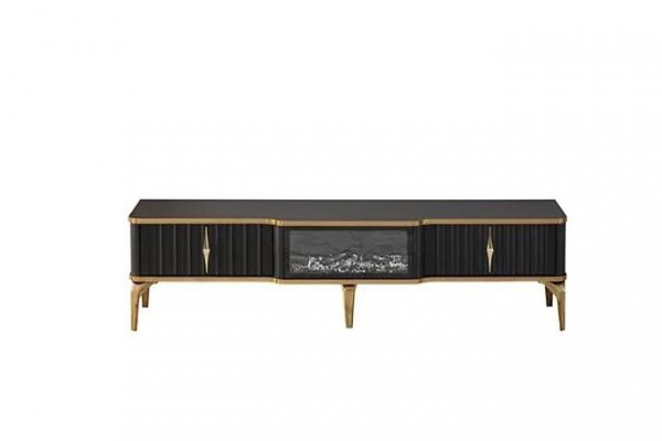 Black TV lowboard new luxurious furniture MDF-metal for living room