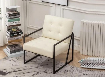 Exclusive armchair living room modern style beige fabric metal legs