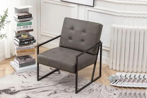 Living room armchair dark gray 1-seater metal legs + textile upholstery