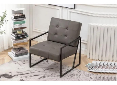 Living room armchair dark gray 1-seater metal legs + textile upholstery