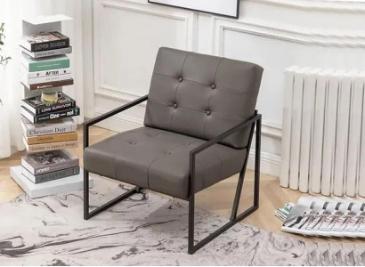 Living room armchair dark gray 1-seater metal legs + textile upholstery