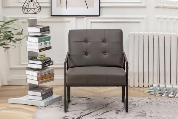Living room armchair dark gray 1-seater metal legs + textile upholstery