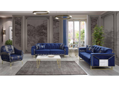 Luxury Blue Sofa Set Designer Three-Seater Coffee Table Side Table