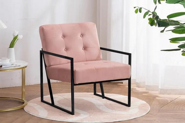 Comfortable Armchair 1-Seater Living Room Pink Textile Upholstery Metal Legs