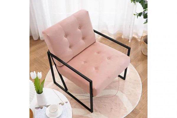 Comfortable Armchair 1-Seater Living Room Pink Textile Upholstery Metal Legs