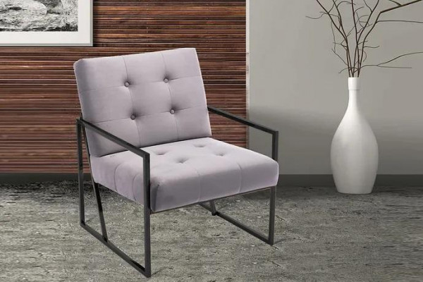 Living room armchair purple color metal legs textile 1-seater Chesterfield