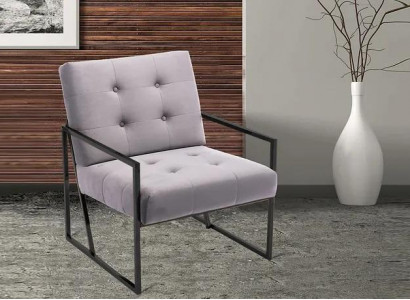 Living room armchair purple color metal legs textile 1-seater Chesterfield