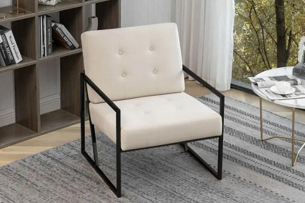 Beige textile armchair living room 1-seater relax metal legs dining room