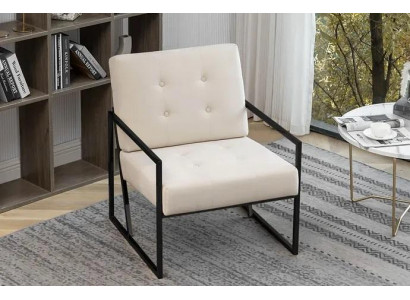 Beige textile armchair living room 1-seater relax metal legs dining room