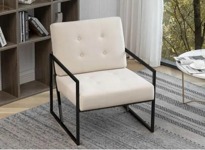 Beige textile armchair living room 1-seater relax metal legs dining room