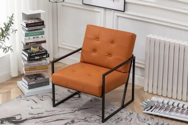 Living room armchair orange new luxurious metal legs textile upholstery