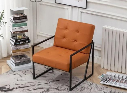 Living room armchair orange new luxurious metal legs textile upholstery