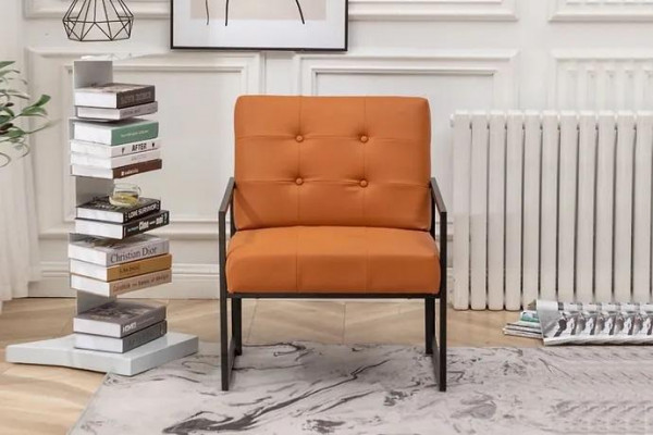 Living room armchair orange new luxurious metal legs textile upholstery