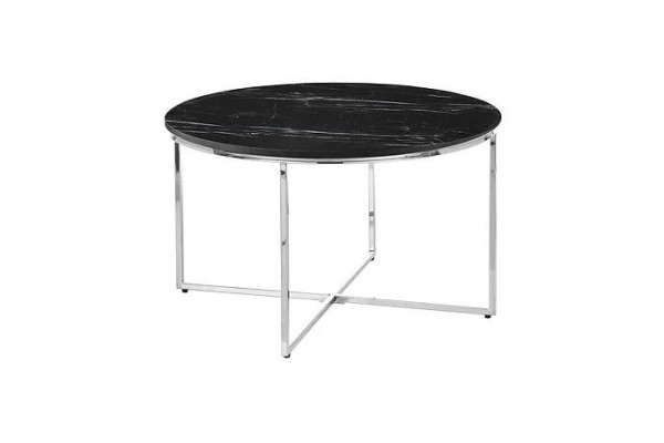 Round coffee table living room black MDF + metal X-legs new luxury