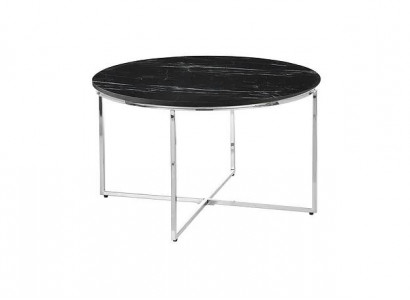 Round coffee table living room black MDF + metal X-legs new luxury