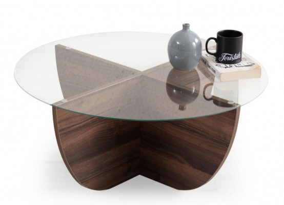 Minimalist coffee table made of glass wood X-legs modern style new