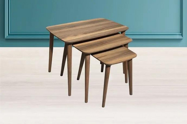 Rectangular coffee table set 3x tables living room dining room brown wood