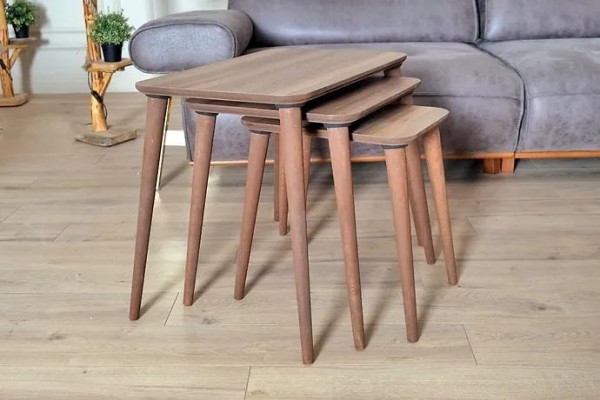 Rectangular coffee table set 3x tables living room dining room brown wood