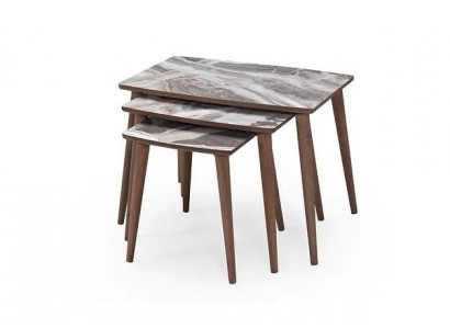 Modern living room 3x coffee table set rectangular beige side table