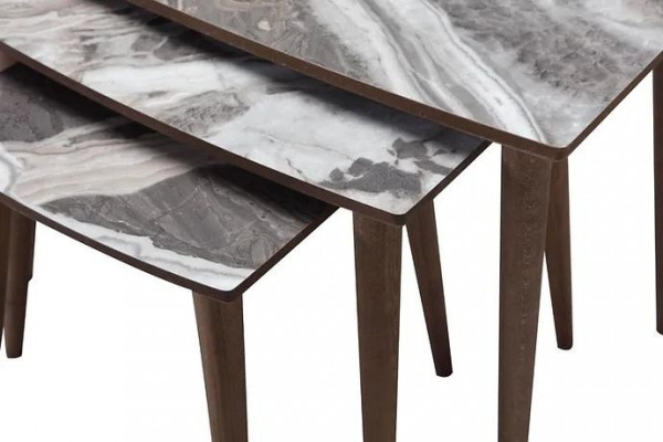 Modern living room 3x coffee table set rectangular beige side table