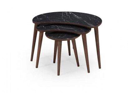 Coffee tables 3 x set made of black wood luxurious living room table set