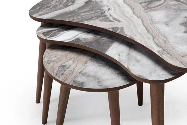 Kidney-shaped coffee tables 3 x set side tables living room beige new