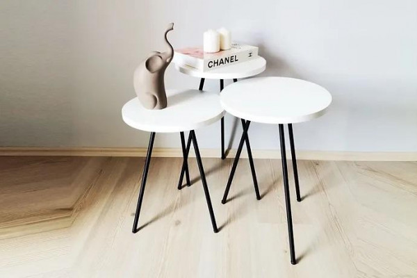 Living room coffee table side table set 3x modern white MDF metal legs
