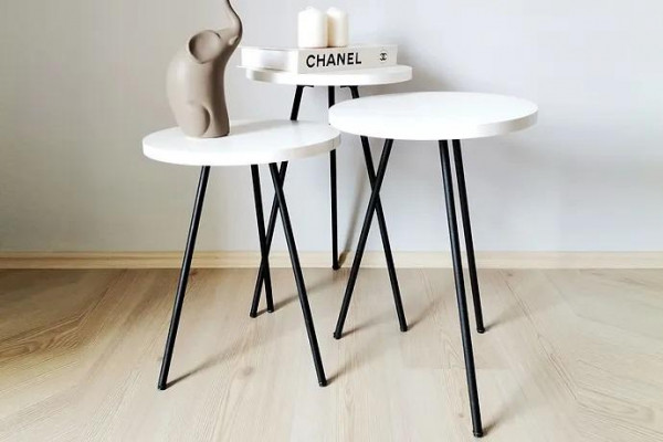 Living room coffee table side table set 3x modern white MDF metal legs