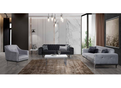 Black-Grey Chesterfield Sofa Set Modern Couches Side Table