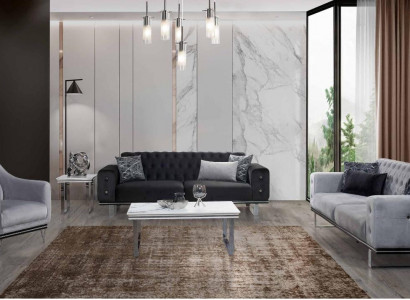 Black-Grey Chesterfield Sofa Set Modern Couches Side Table
