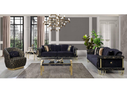 Black sofa set 2x three-seater upholstered armchair modern seating furniture