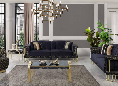 Black sofa set 2x three-seater upholstered armchair modern seating furniture