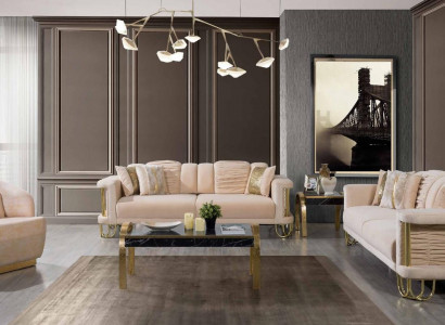 Modern beige sofa set 3+3+1 seater designer upholstered armchair furniture