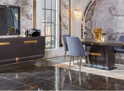 Dining room stainless steel set designer dining table 4x chairs sideboard 7-piece