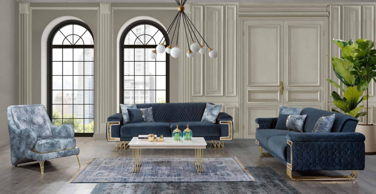 Modern stainless steel sofa set coffee table armchair upholstered furniture 4-piece set