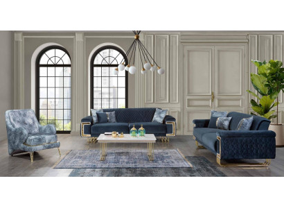 Modern stainless steel sofa set coffee table armchair upholstered furniture 4-piece set