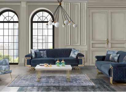 Modern stainless steel sofa set coffee table armchair upholstered furniture 4-piece set