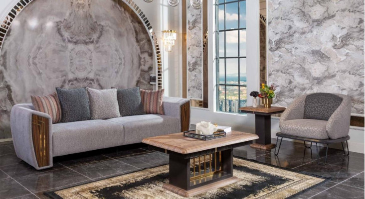 Gray Robust Sofa Set Upholstery Three-Seater Textile Armchair Sofa Set