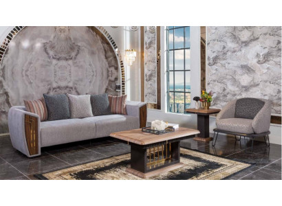 Gray Robust Sofa Set Upholstery Three-Seater Textile Armchair Sofa Set