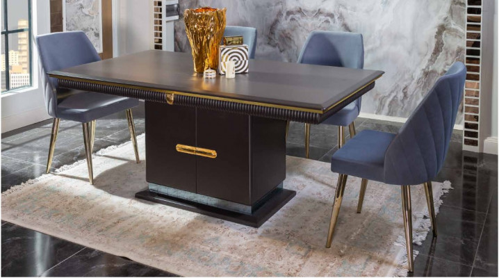 Luxurious Stainless Steel Dining Set Modern Dining Table 4x Upholstered Chairs