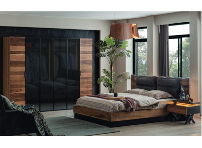 Modern bedroom furniture designer bed 2x nightstands wardrobe