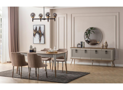 Bright dining room set, robust dining table, luxurious sideboard, 9 pieces