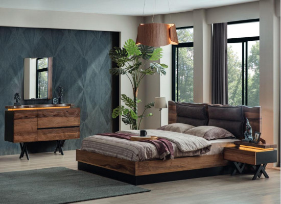 Modern wooden bedroom set designer double bed nightstand 5-piece set