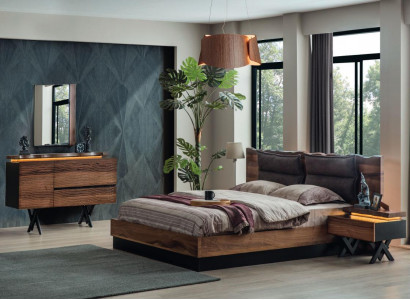 Modern wooden bedroom set designer double bed nightstand 5-piece set