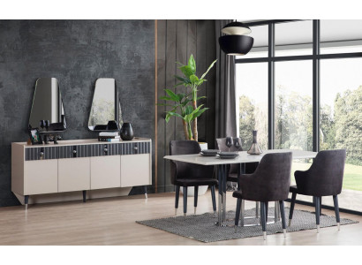 Modern dining set rectangular dining table 6x chairs sideboard 2x mirrors