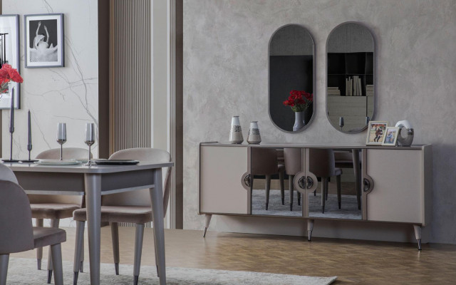 Gray dining room set dining chairs extendable table sideboard